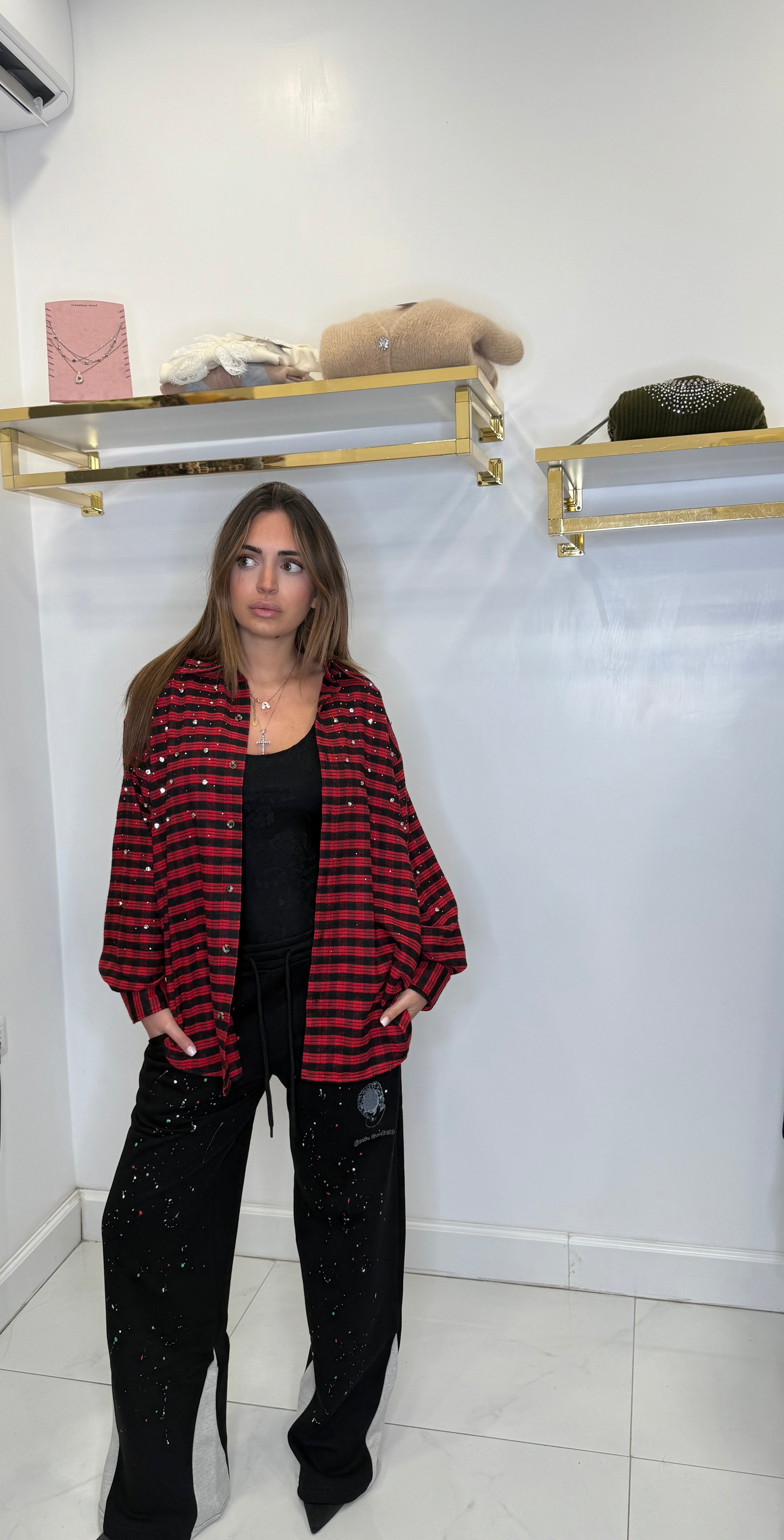 Camicia check strass red