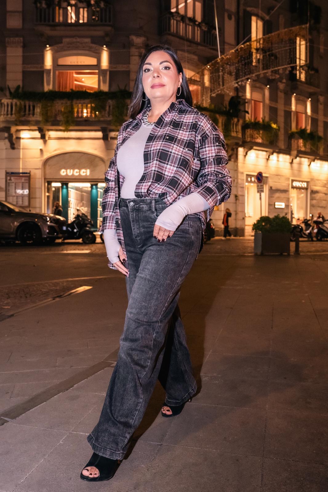 Camicia check strass