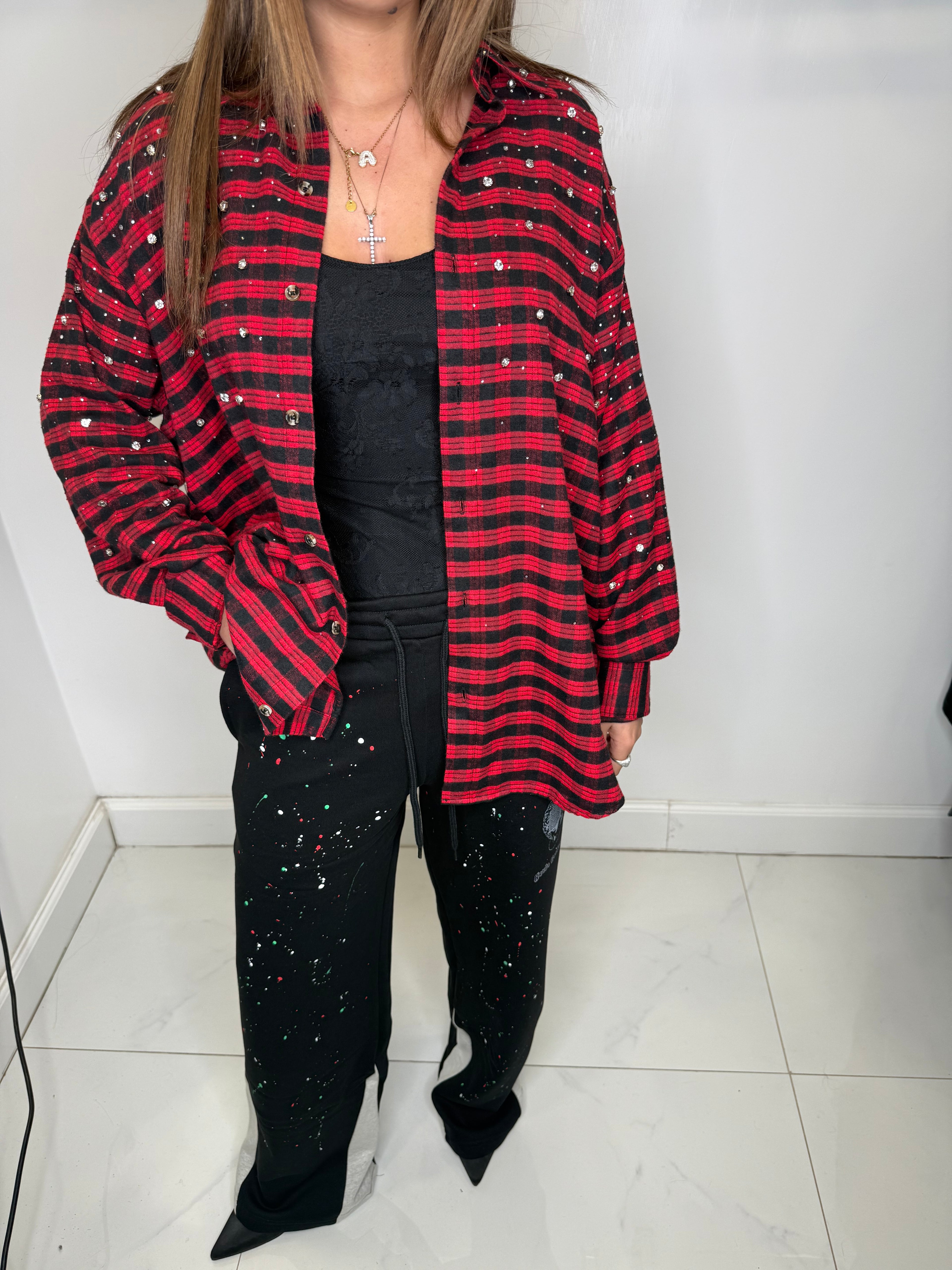 Camicia check strass red